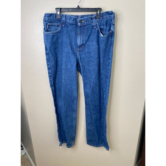 Carhartt Mens Blue Denim Relaxed Fit Flame-Resistant Jeans 38x32 Workwear - Picture 2 of 7